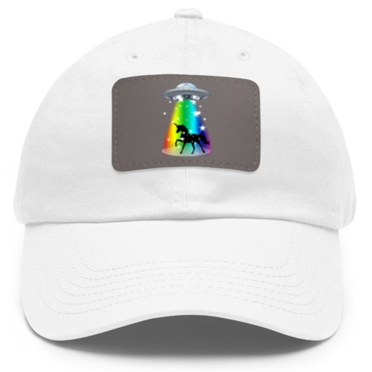 Discover Unicorn Rainbow UFO Alien Pony Space Travel Fable Dad Hat With Leather Patch