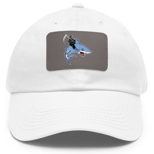 Discover Grim reaper rides a shark Dad Hat With Leather Patch