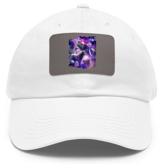 Discover Cosmic Wolf Howling At Moon In SpaceT Dad Hat With Leather Patch