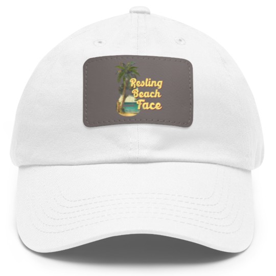 Discover Resting Beach Face Dad Hat With Leather Patch Guitar Coconut Tree Tropical