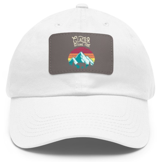 Discover Vintage Glacier National Park Mountain Bear Sweat Dad Hat With Leather Patch