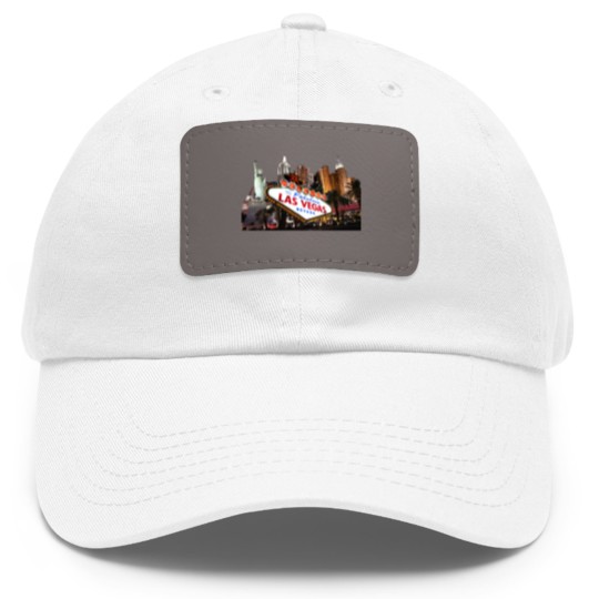 Discover Las Vegas Famous Sign Strip Building Skyline Souvenir Gift Dad Hat With Leather Patch