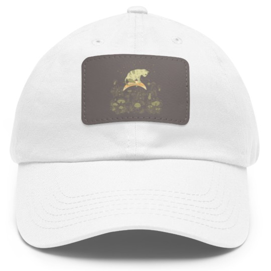 Discover Cottagecore Celestial Boho Mystical Mushrooms Moon Cat Dad Hat With Leather Patch