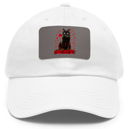 Discover Black Cat Valentines Day Teenager Dad Hat With Leather Patch