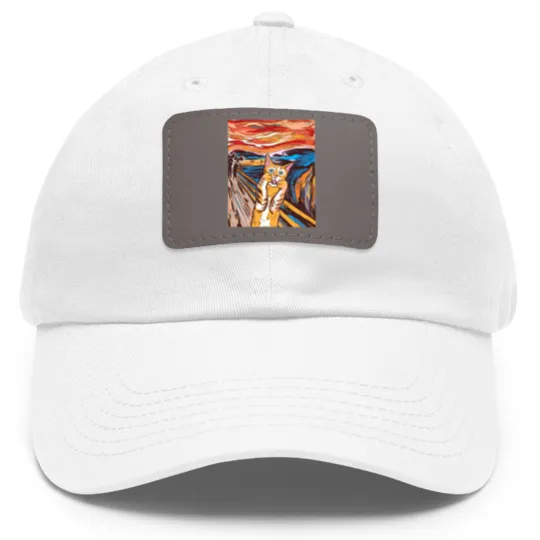 Discover Scream Dad Hat With Leather Patch Funny Tabby Cat Scream Edvard Munch's Painting The Scream