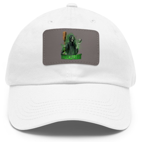 Discover Scary evil Witch with Skull and Broom Halloween Dad Hat With Leather Patch