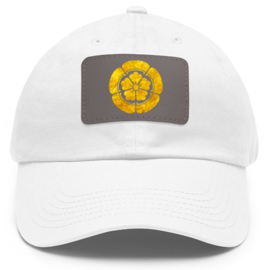 Discover Oda Mon Japanese samurai clan faux gold on black Dad Hat With Leather Patch