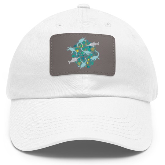 Discover Swimming with Plesiosaurs - cute prehistoric animal design - Swimming - Dad Hat With Leather Patch