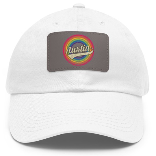 Discover Austin- Retro Rainbow Faded-Style - Austin - Dad Hat With Leather Patch