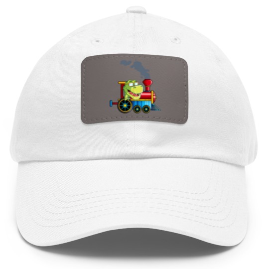Discover Funny Dinosaur Riding A Train Tyrannosaurus Dino B Dad Hat With Leather Patch