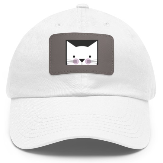 Discover Peek-a-Boo Kitty, Black and White with Lavender Cheeks - Cats - Dad Hat With Leather Patch