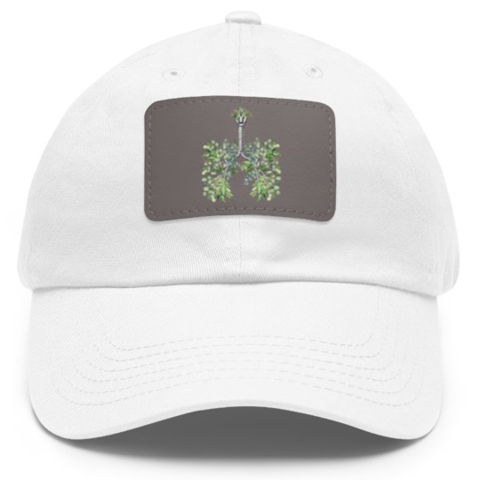 Discover Lung Anatomy, green leaves, Cancer Awareness - Lungs - Dad Hat With Leather Patch