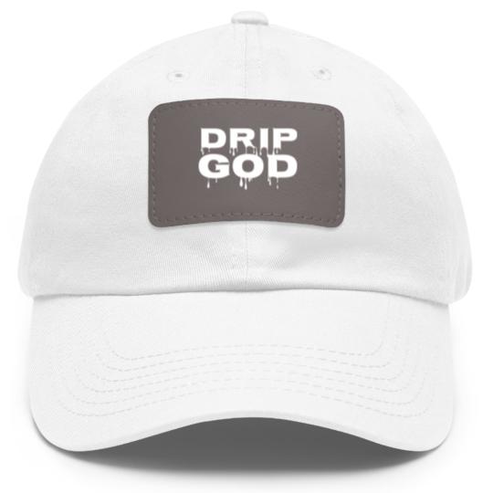 Discover DRIP GOD white Dad Hat With Leather Patch