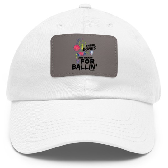 Discover Halloween basketball skeleton Dad Hat With Leather Patch