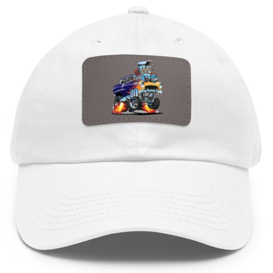 Discover Classic Fifties Hot Rod Muscle Car Cartoon - Car - Dad Hat With Leather Patch