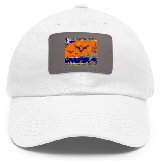 Discover WEIRD MEDIEVAL BESTIARY,FLYING BATS IN NIGHT BLUE Dad Hat With Leather Patch