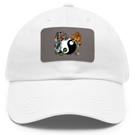 Discover dragon and tiger yin yang symbol Dad Hat With Leather Patch