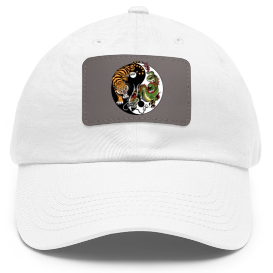 Discover dragon and tiger yin yang symbol Dad Hat With Leather Patch