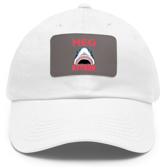 Discover the meg attack shark Dad Hat With Leather Patch Dad Hat With Leather Patch