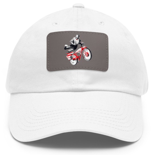 Discover Pee Wee Herman's Big Adventure Bike Dad Hat With Leather Patch, Pee-Wee Herman Bike Dad Hat With Leather Patch, Rip Paul Reubens Dad Hat With Leather Patch