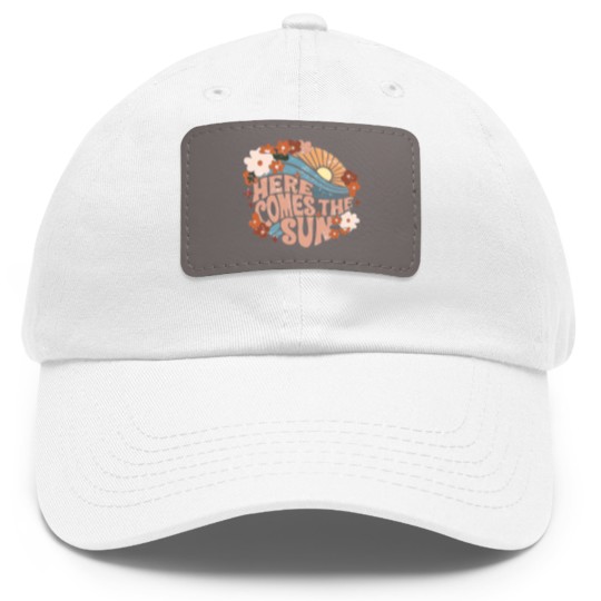 Discover Here Comes The Sun Dad Hat With Leather Patch, Here Comes The Sun Vintage Dad Hat With Leather Patch