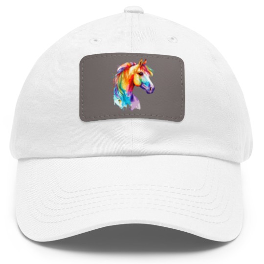 Discover Watercolor Horse Pony Colorful Pet Ponys Lover Dad Hat With Leather Patch