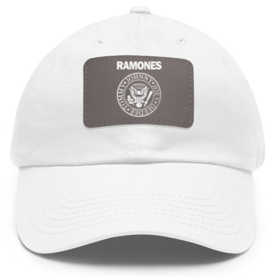Discover RAMONES Presidential Seal Distressed Logo GRAY/white Dad Hat With Leather Patch New S-5XL