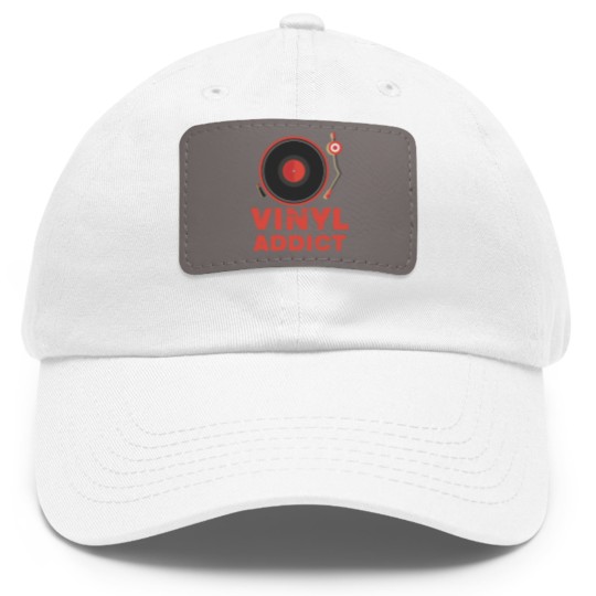 Discover Vinyl Addict Dad Hat With Leather Patch for Vinyl Turntable DJs Dad Hat With Leather Patch