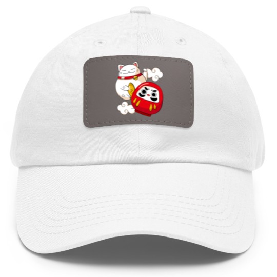 Discover Maneki Neko Lucky Cat Japanese Daruma Doll Kawaii Dad Hat With Leather Patch