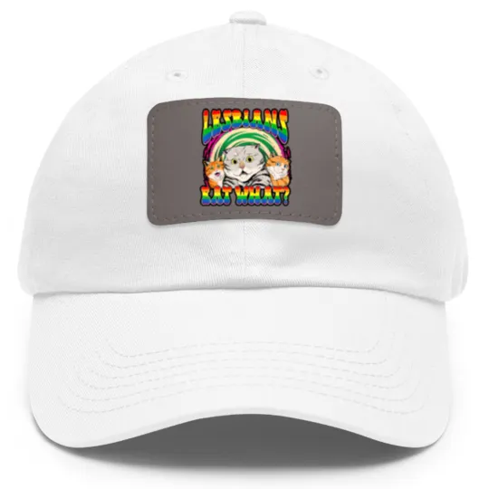 Discover Lesbians Eat What Cat National Coming Out Day LGBQ Pride Dad Hat With Leather Patch