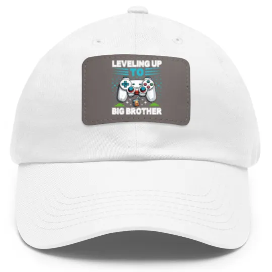 Discover Leveling up to Big Brother 2024 funny gamer Dad Hat With Leather Patch