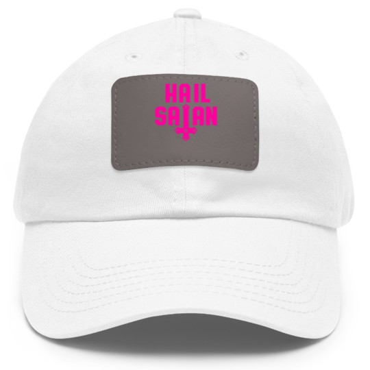Discover Hail Satan | Hot Pink on Black | Satanic - Hail Satan - Dad Hat With Leather Patch