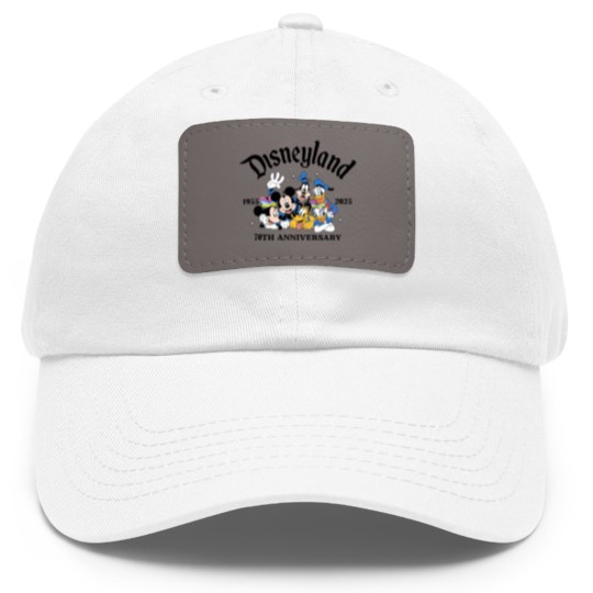 Discover Disneyyland 70th Anniversary Dad Hat With Leather Patch, Castle Platinum Celebration 1955-2025 Dad Hat With Leather Patch