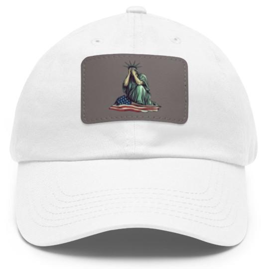 Discover Crying Statue of Liberty Dad Hat With Leather Patch, Political Protest Dad Hat With Leather Patch Patriotic American Flag Dad Hat With Leather Patch