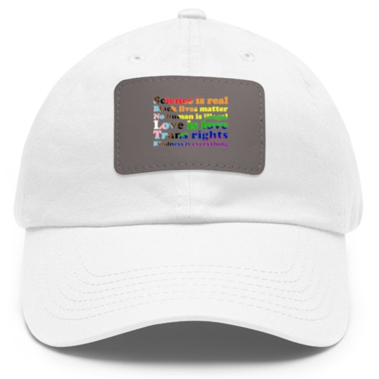 Discover Progress Pride Flag Science is real Black lives matter Love is love Dad Hat With Leather Patch