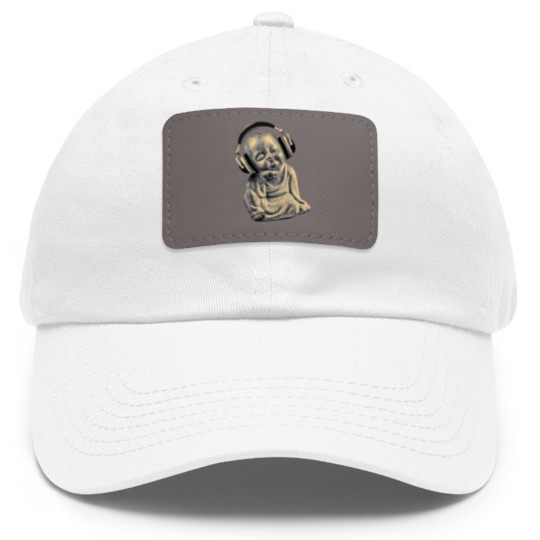 Discover Buddha Headphones Dad Hat With Leather Patch Buddhist Monk DJ Dad Hat With Leather Patch