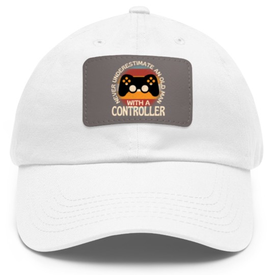 Discover Old Man With A Controller Dad Hat With Leather Patch