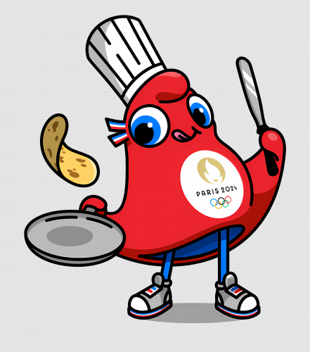 Discover Paris 2024 Phryges - Cartoon chef in red apron with food Digital Files