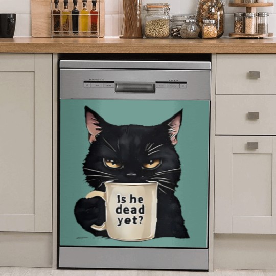 Discover Is He Dead Yet Black Cat Dish Washer Covers, Dark Humor Graphic, Anti Trump Protest Dish Washer Covers