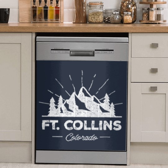 Discover Ft Fort Collins Colorado CO Dish Washer Covers Vintage Hiking Retro Dish Washer Covers
