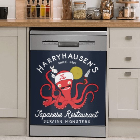 Discover Retro Octopus Chef Harryhausen's Japanese Restaurant Dish Washer Covers