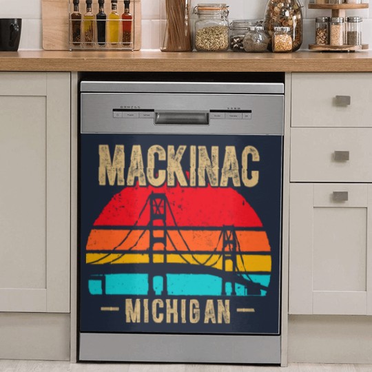 Discover mackinac bridge mackinaw retro vintage michigan souvenir Dish Washer Covers