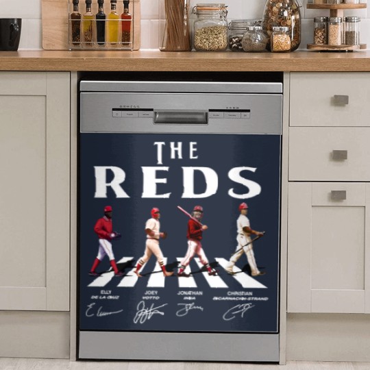 Discover Reds Walking Abbey Road Signatures Baseball Dish Washer Covers, Elly De La Cruz, Votto, Jonathan India