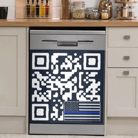 Discover BACK Print - Police Flag Trump Dance QR Code Comfort Colors Dish Washer Covers,  Republican Dish Washer Covers