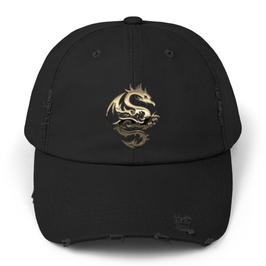 Discover Gold Metallic Dragon Unisex Distressed Caps