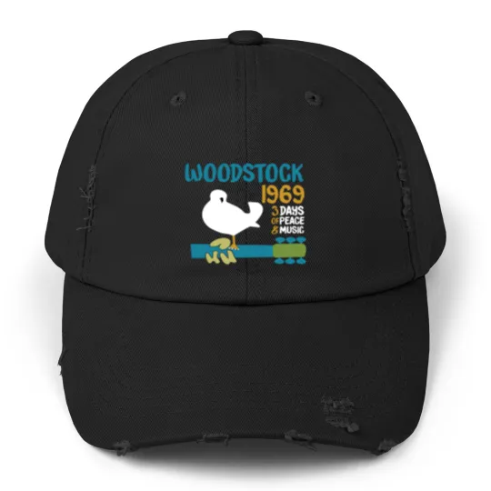 Discover woodstock 50th anniversary 1969 2020,Woodstock Unisex Distressed Caps,Woodstock 1969 ,Peace Love Bird - Woodstock - Unisex Distressed Caps