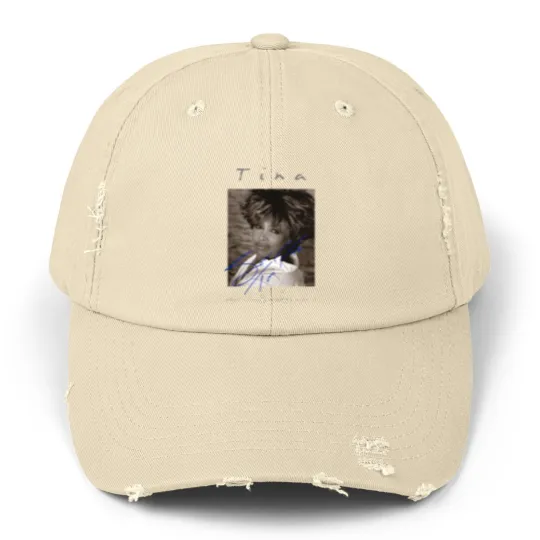 Discover Retro Signature Tina Turner Unisex Distressed Caps Short Sleeve Unisex Unisex Distressed Caps Unisex Distressed Caps For Men Women