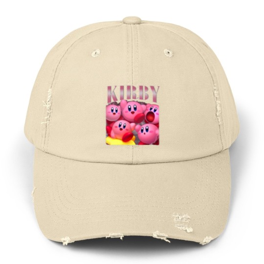 Discover Kirby Unisex Distressed Caps | Vintage Kirby Unisex Distressed Caps | Kirby Homage Unisex Distressed Caps | Kirby Video Game Unisex Distressed Caps | Funny Kirby Cute Unisex Distressed Caps