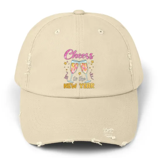 Discover New Year 2025 Unisex Distressed Caps, Cheers to the New Year, Retro New Years Unisex Distressed Caps