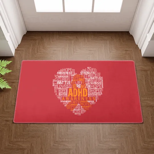 Discover ADHD awareness words cloud heart support proud ADHD warrior Doormats